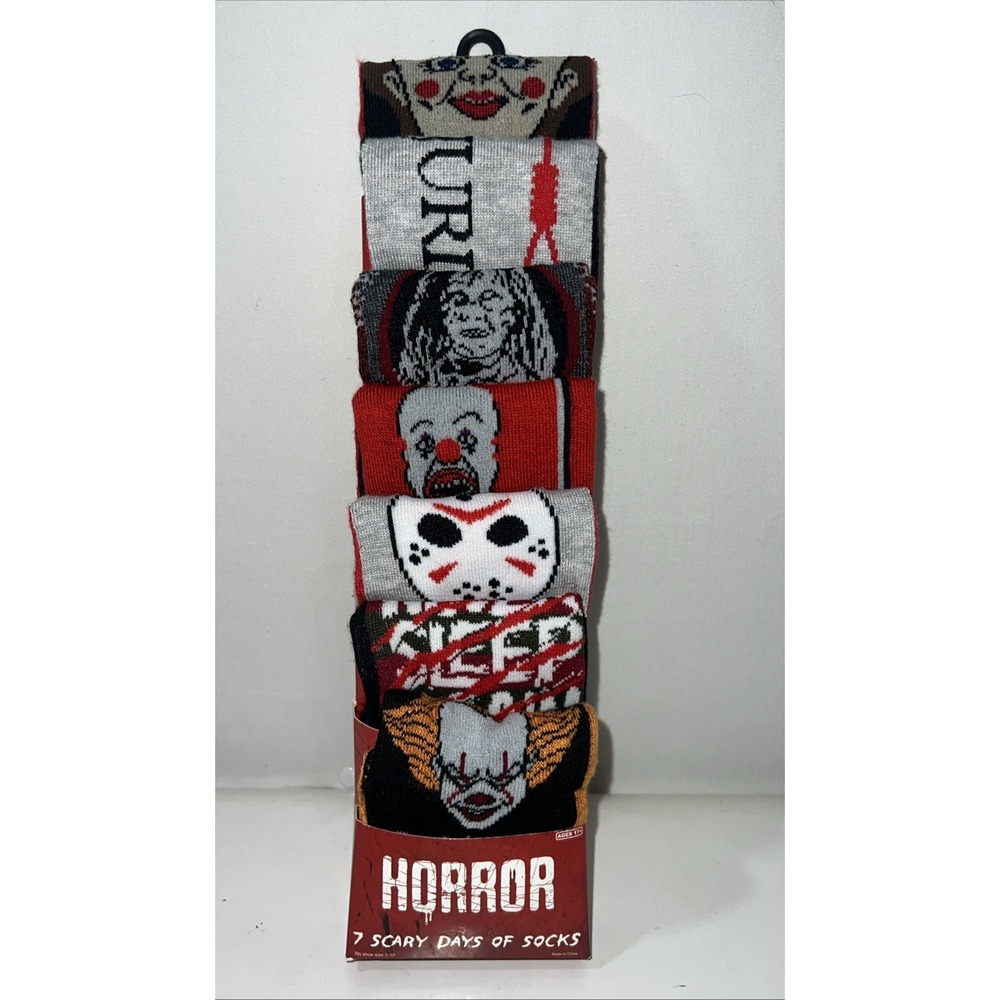Ankle Socks Horror 7 Scary Days Size 9-11 Bioworld Pennywise, Freddy, Annabelle‎